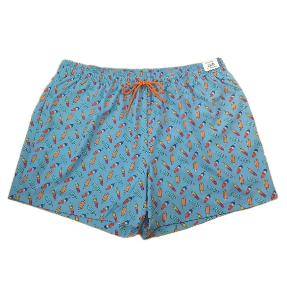 Caribbean Swim Wear Popiscle Swim Shorts Trucks Mens 2XB Blue AOP Beach Pool Nwt